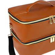 Premium Brown Double-Layer PU Leather Travel Makeup Bag & Cosmetic Organizer