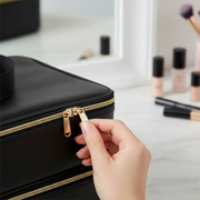 Premium Black Double-Layer PU Leather Travel Makeup Bag & Cosmetic Organizer