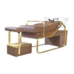 Load image into Gallery viewer, Shampoo Unit Bed Brown with Gold Foot Rest