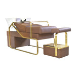 Load image into Gallery viewer, Shampoo Unit Bed Brown with Gold Foot Rest