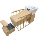 Load image into Gallery viewer, Luxury Gold Salon Shampoo Wash Unit with Pedicure Foot Spa Beige