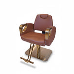 Load image into Gallery viewer, Luxury Gold & Cognac Leather Hydraulic Salon Chair | Professional Barber & Styling Chair with Adjustable Headrest