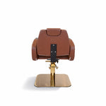 Load image into Gallery viewer, Luxury Gold & Cognac Leather Hydraulic Salon Chair | Professional Barber & Styling Chair with Adjustable Headrest