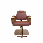 Load image into Gallery viewer, Luxury Gold & Cognac Leather Hydraulic Salon Chair | Professional Barber & Styling Chair with Adjustable Headrest