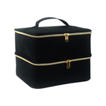 Load image into Gallery viewer, Premium Black Double-Layer PU Leather Travel Makeup Bag &amp; Cosmetic Organizer