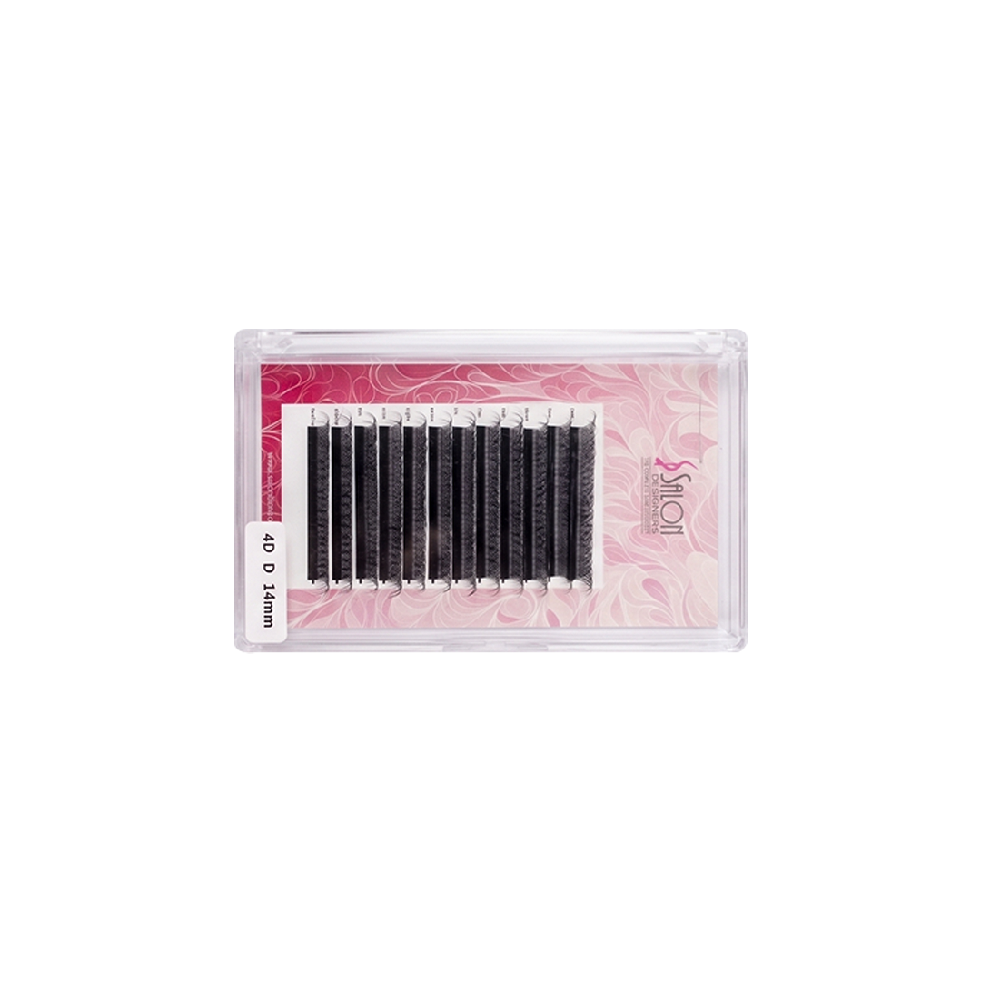 Salon Designers Premium 4D Eyelash Extensions - D Curl 14mm - Professional Volume False Lashes