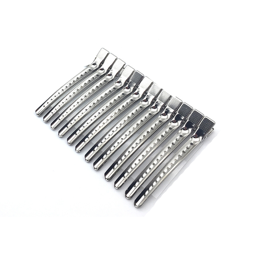12-Piece Professional Metal Duckbill Hair Clips - Stainless Steel Non-Slip Sectioning Clips for Styling, Coloring, and Cutting