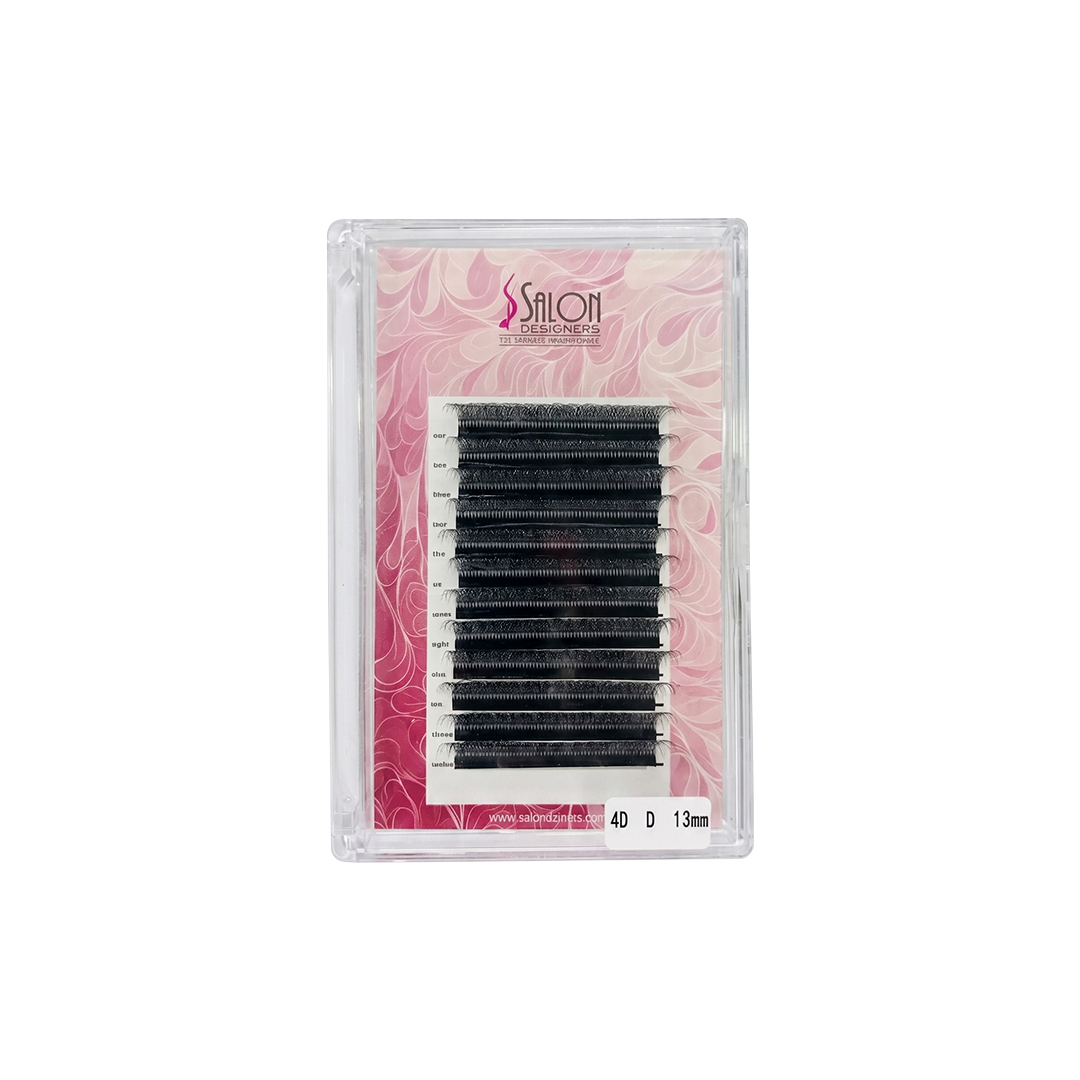 Salon Designers Premium 4D Eyelash Extensions - D Curl 13mm - Professional Volume False Lashes