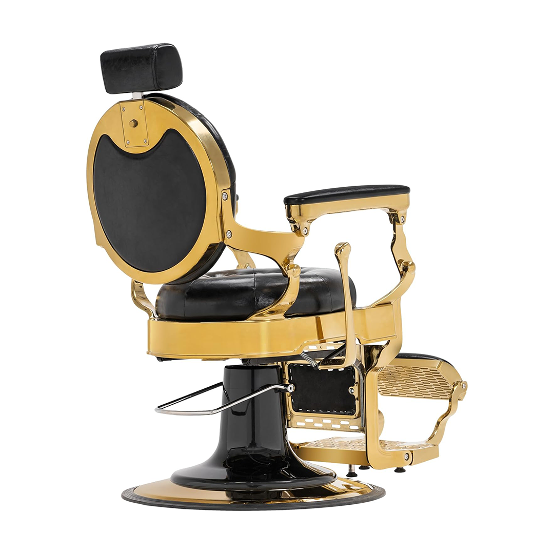 Vintage Style Barber Chair With Metal Gold Accent