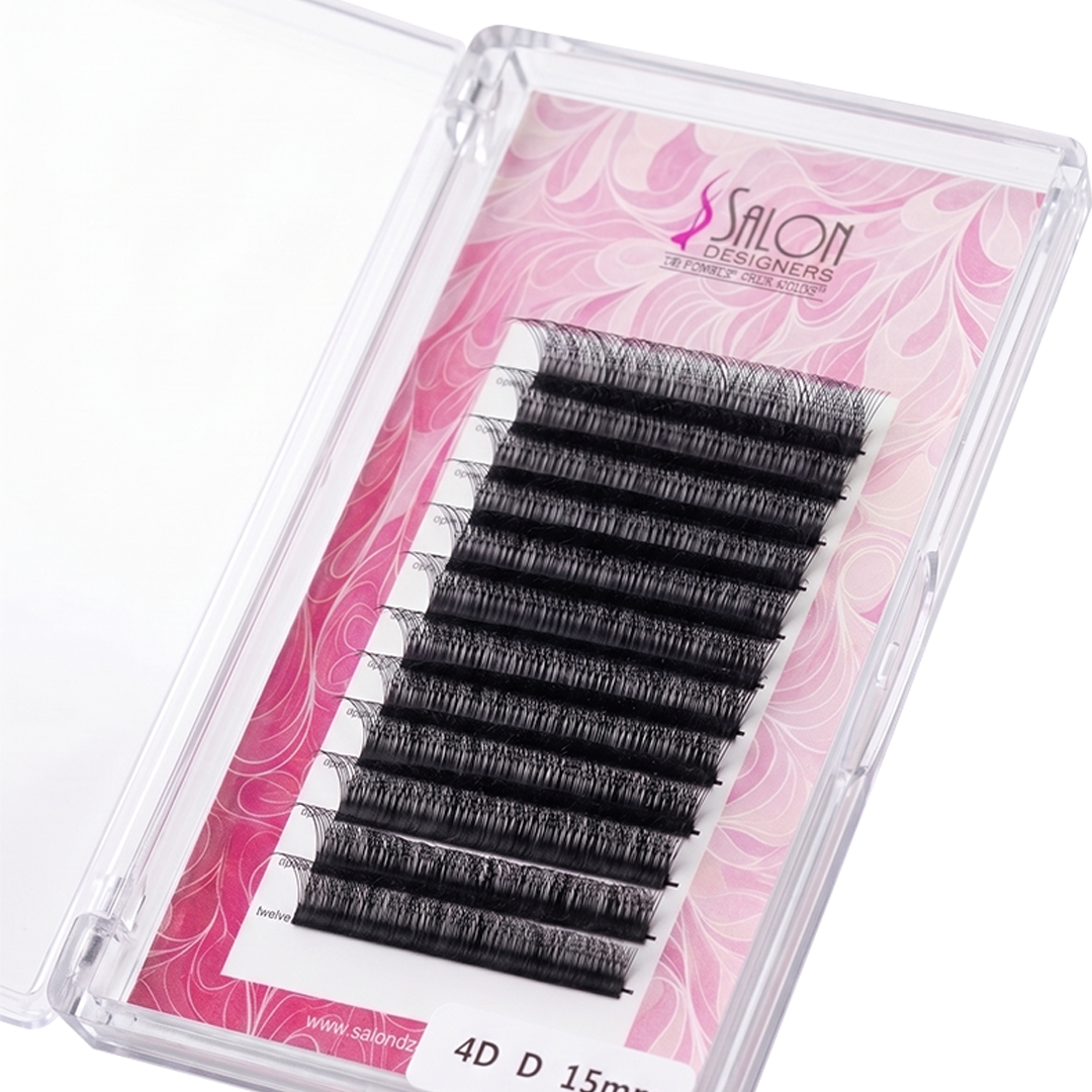 Salon Designers Premium 4D Eyelash Extensions - D Curl 15mm - Professional Volume False Lashes