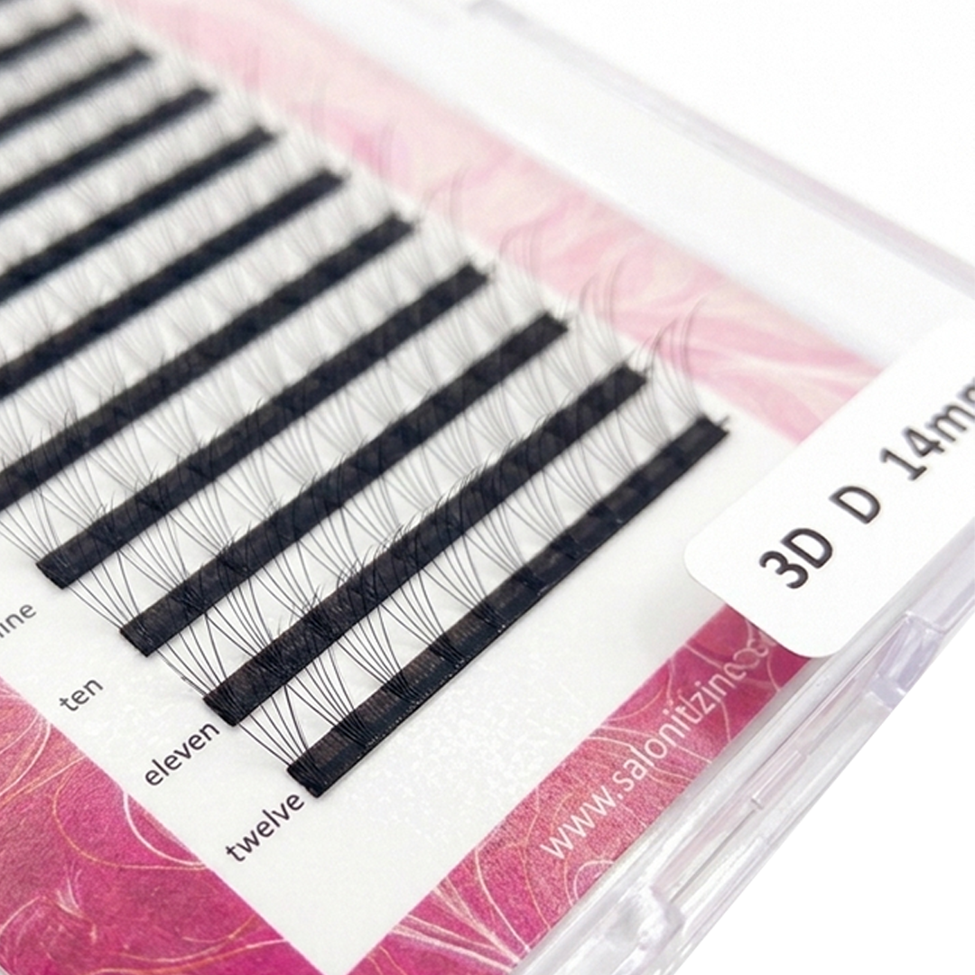 Salon Designers Premium 3D Eyelash Extensions - D Curl 14mm - Professional Volume False Lashes