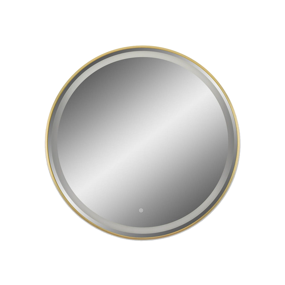 Professional Double Sided LED Round Mirror Station in Brushed Brass with Built-In Lights