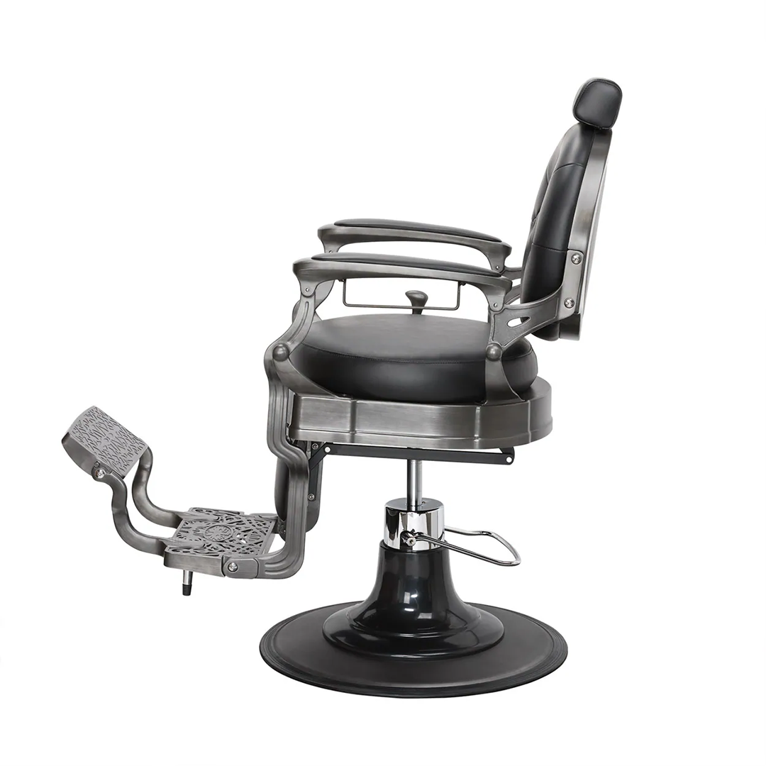 Vintage Style Barber Chair With Metal Gunsmoke Grey Accent