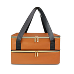 Load image into Gallery viewer, Premium Brown Double-Layer PU Leather Travel Makeup Bag &amp; Cosmetic Organizer