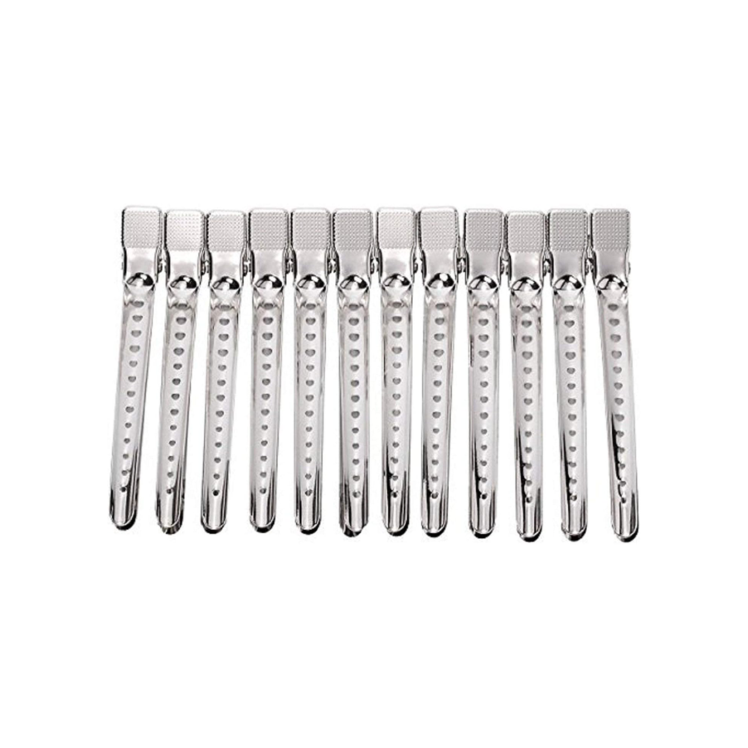 12-Piece Professional Metal Duckbill Hair Clips - Stainless Steel Non-Slip Sectioning Clips for Styling, Coloring, and Cutting