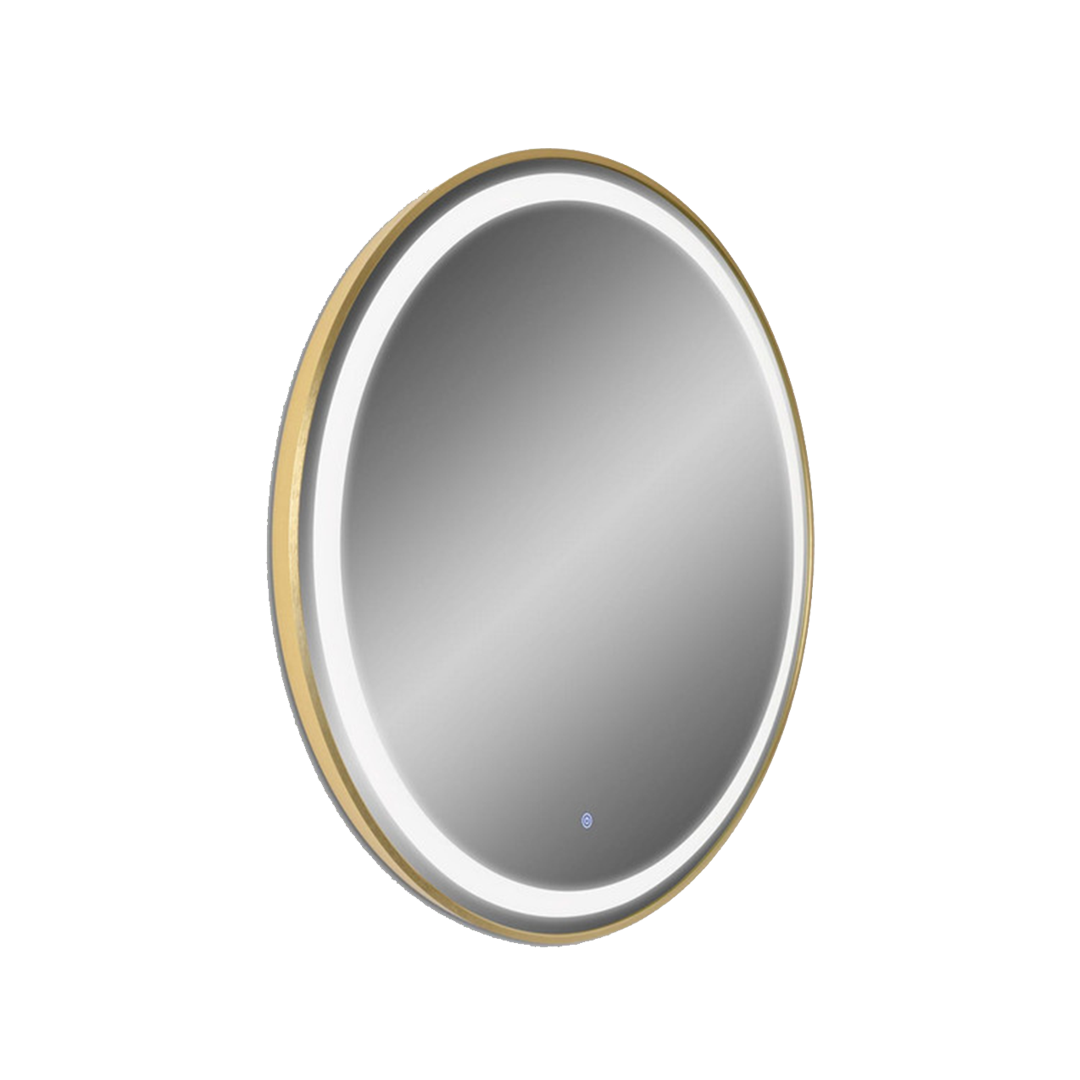 Professional Double Sided LED Round Mirror Station in Brushed Brass with Built-In Lights