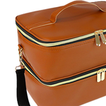 Load image into Gallery viewer, Premium Brown Double-Layer PU Leather Travel Makeup Bag &amp; Cosmetic Organizer