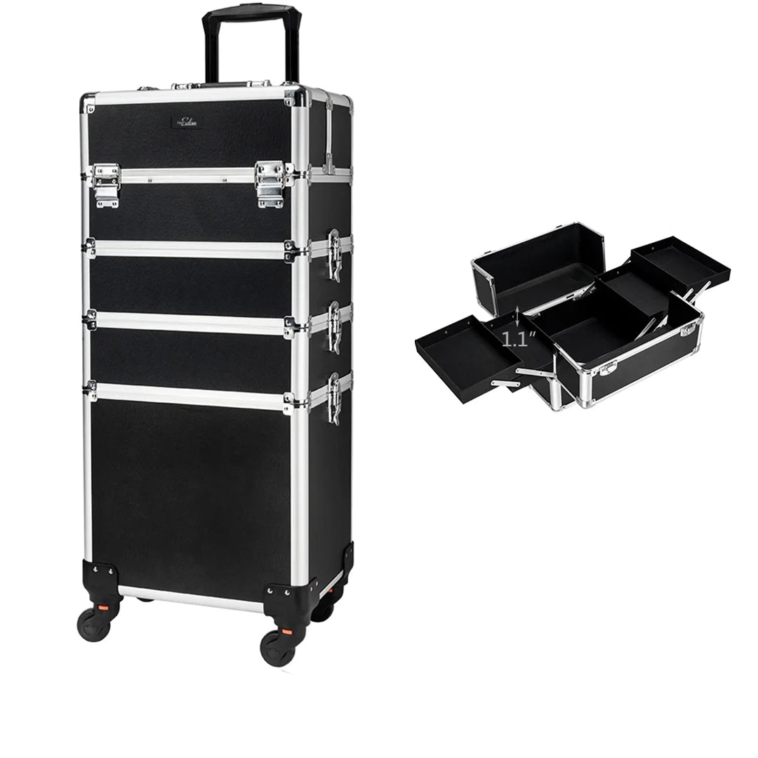 Professional 4-in-1 Rolling Makeup Trolley Case with Lock & Drawers