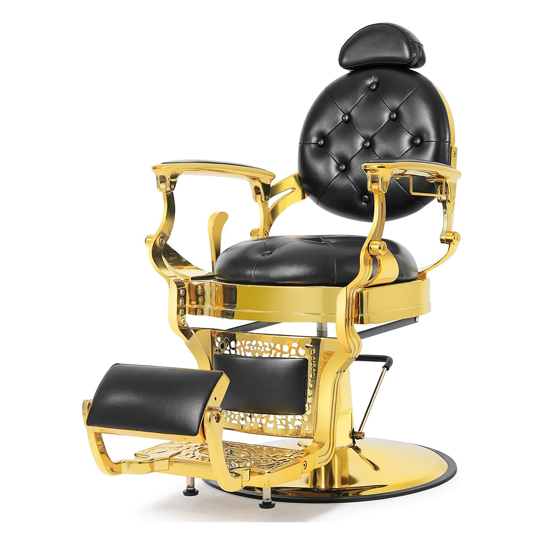 Vintage Style Barber Chair With Metal Gold Accent