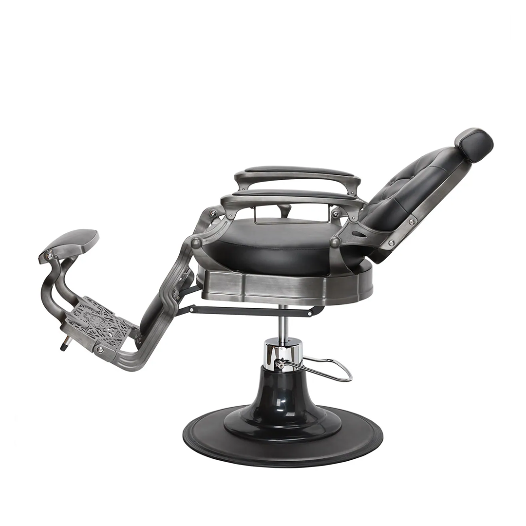 Vintage Style Barber Chair With Metal Gunsmoke Grey Accent