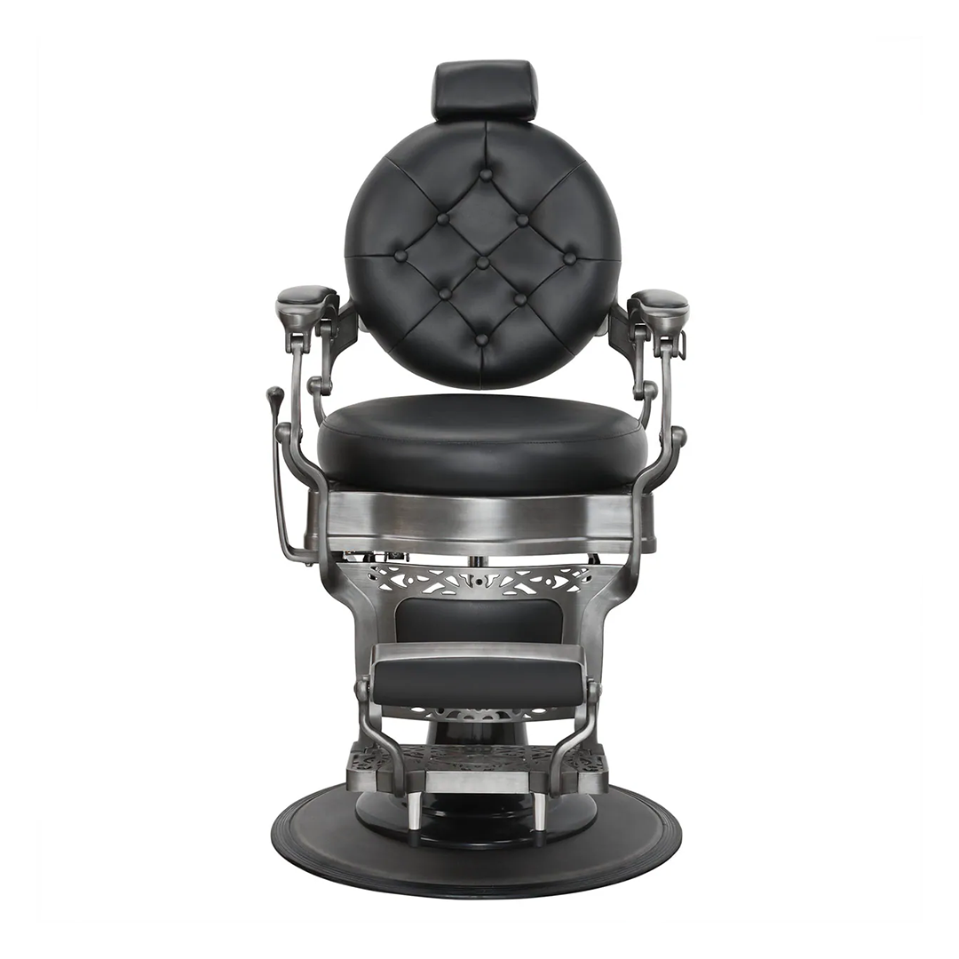 Vintage Style Barber Chair With Metal Gunsmoke Grey Accent