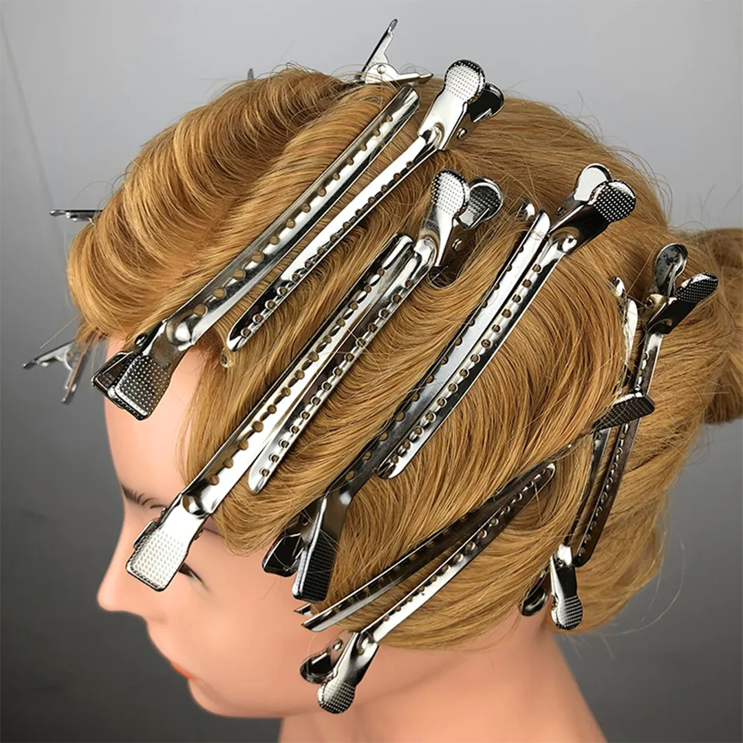 12-Piece Professional Metal Duckbill Hair Clips - Stainless Steel Non-Slip Sectioning Clips for Styling, Coloring, and Cutting