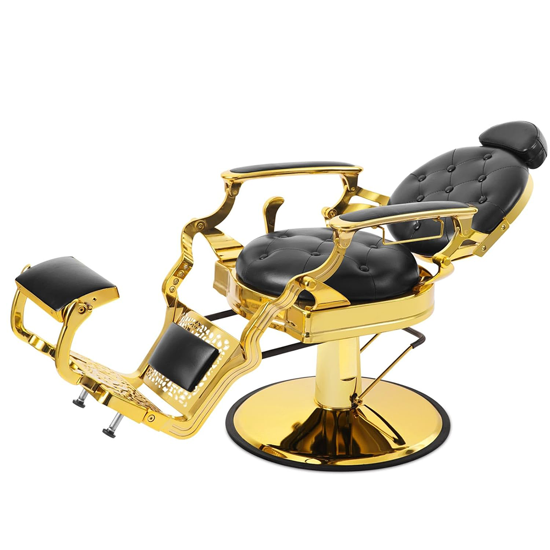 Vintage Style Barber Chair With Metal Gold Accent