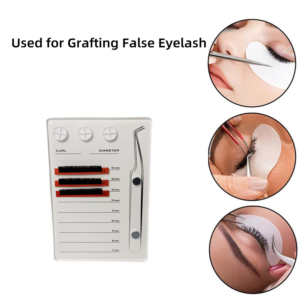 Eyelash Grafting Pallet, Acrylic Eyelash Tile Holder, 7-15mm Scale Glue Cups Eyelash Extensions Storage Gasket Pads with Suction for Tweezers