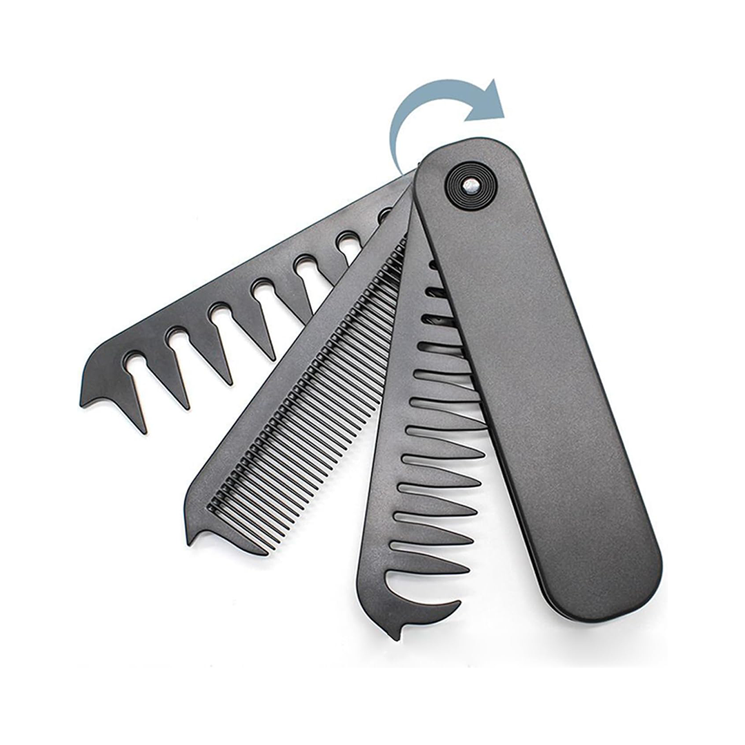 3-in-1 Folding Pocket Comb | Fine & Wide Tooth Hair, Beard & Mustache Comb