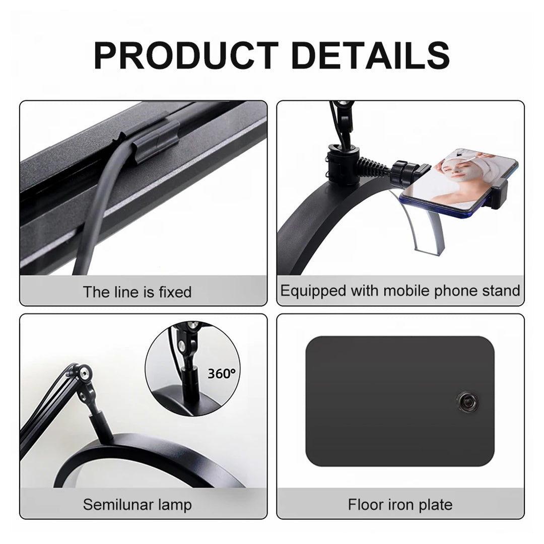 Half Moon Adjustable Lamp for Lashes and Nails - Black