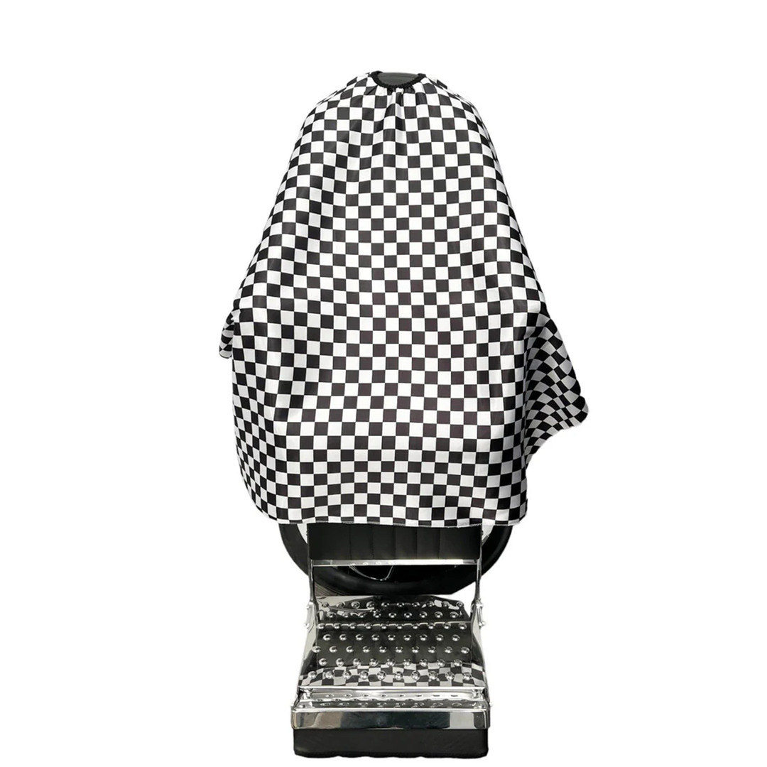 Pro-Grade Checkered Salon Cape | Waterproof & Hair-Repellent with Adjustable Elastic Neck