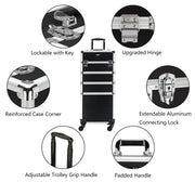 Professional 4-in-1 Rolling Makeup Trolley Case with Lock & Drawers