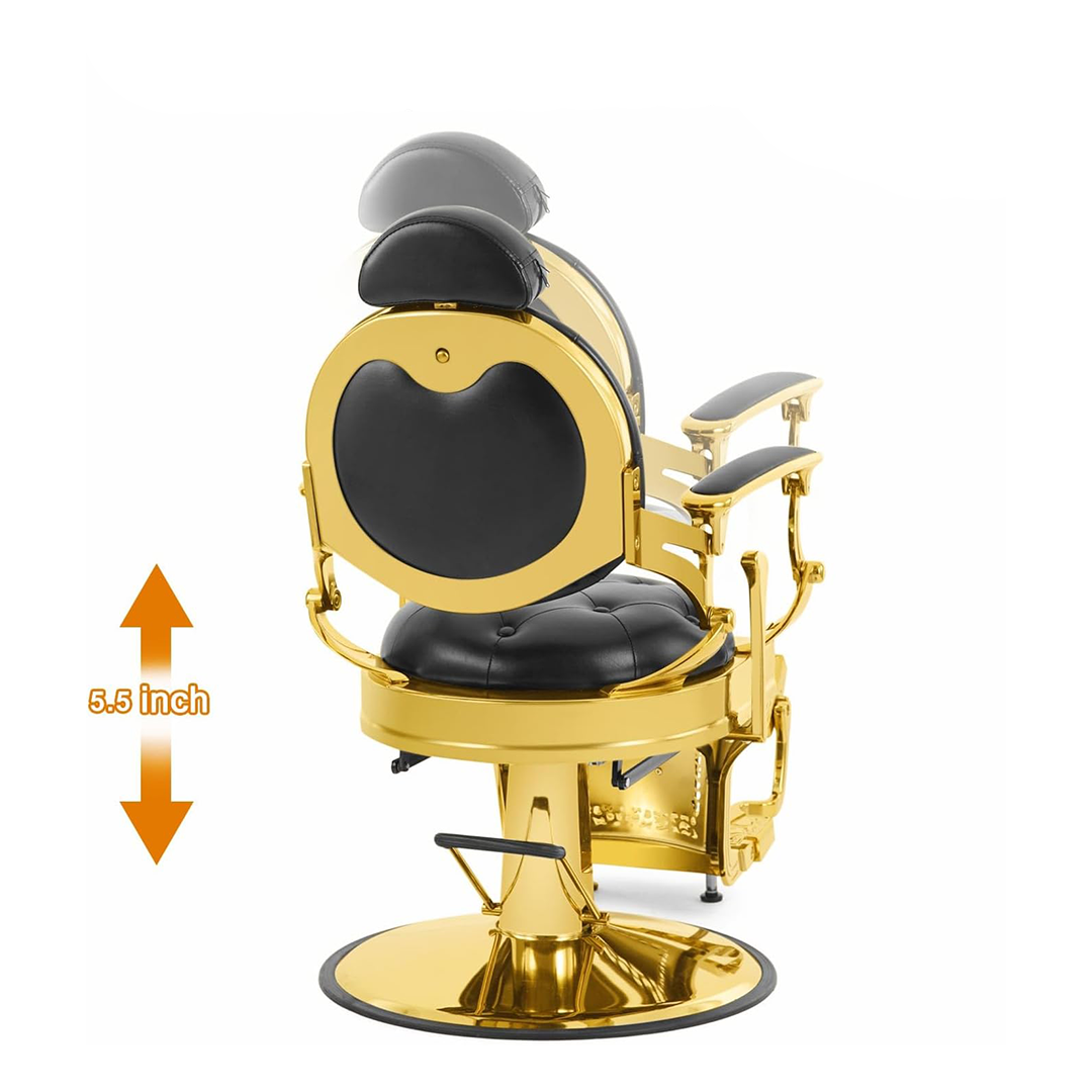 Vintage Style Barber Chair With Metal Gold Accent
