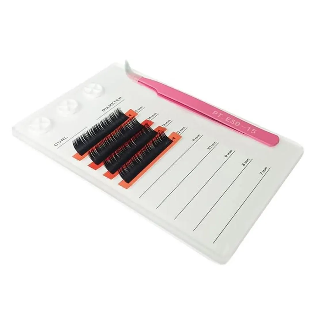 Eyelash Grafting Pallet, Acrylic Eyelash Tile Holder, 7-15mm Scale Glue Cups Eyelash Extensions Storage Gasket Pads with Suction for Tweezers