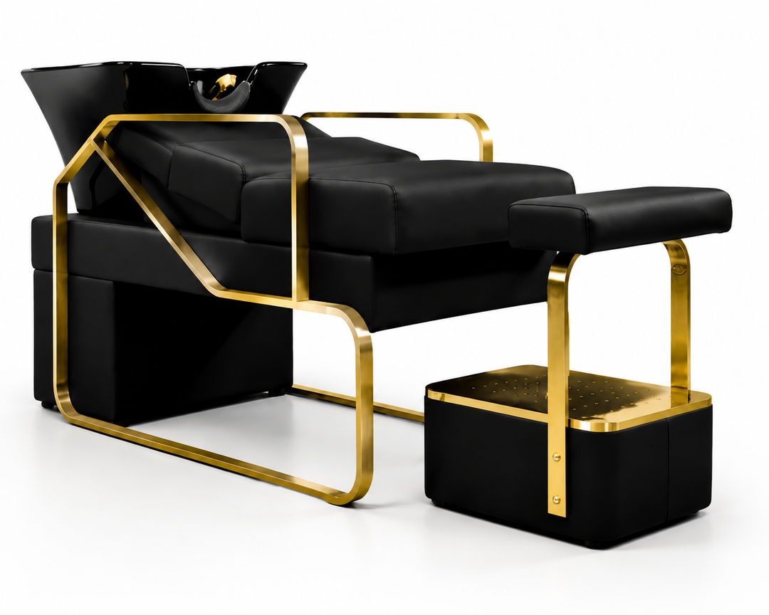 Shampoo Unit Bed Black with Gold Foot Rest