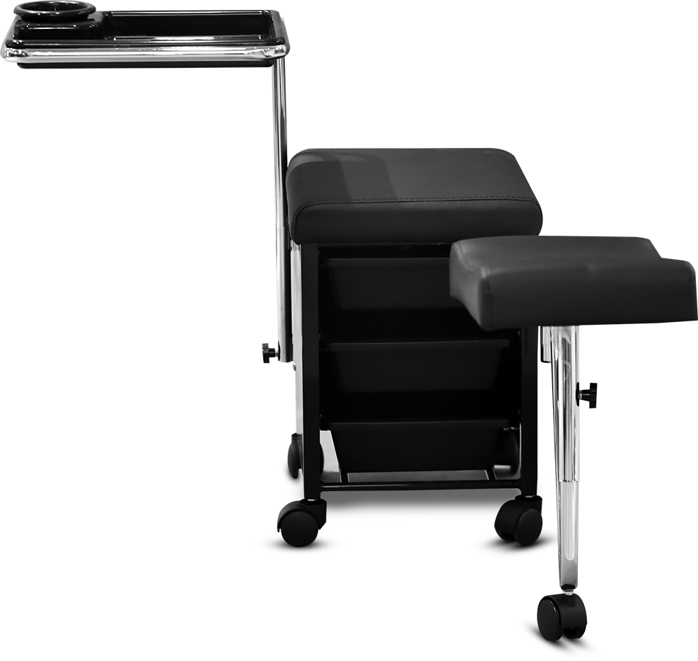 Pedicure Manicure Cart Trolley Stool with Adjustable Foot Rest and Removable Accessory Tray