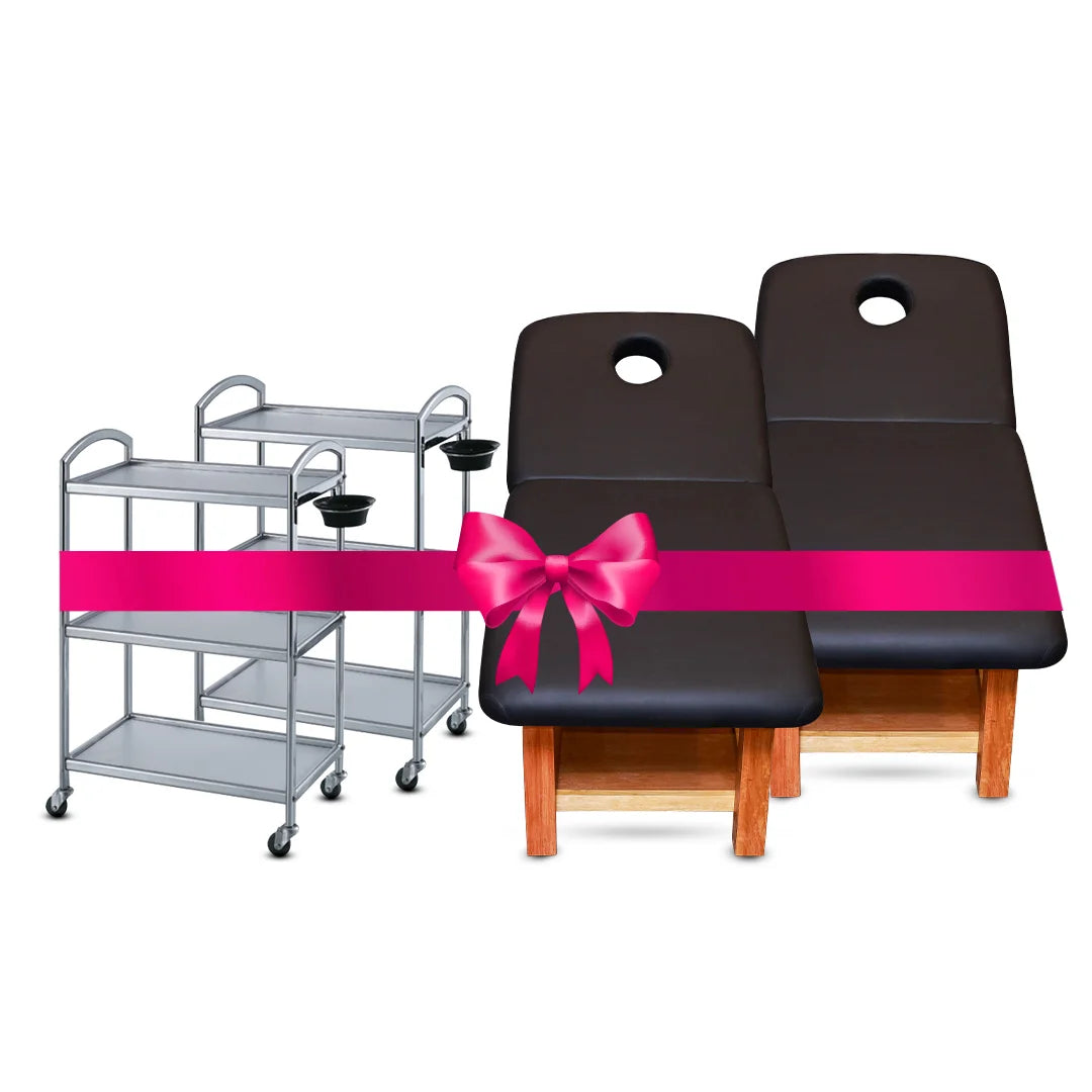 Eco. Double Value Deal: 2 Eco. Massage Bed with Wooden Frame, 2 Facial Trolley