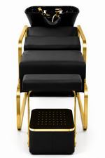 Load image into Gallery viewer, Shampoo Unit Bed Black with Gold Foot Rest