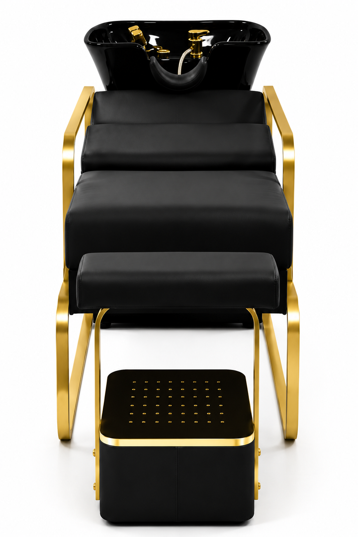 Shampoo Unit Bed Black with Gold Foot Rest