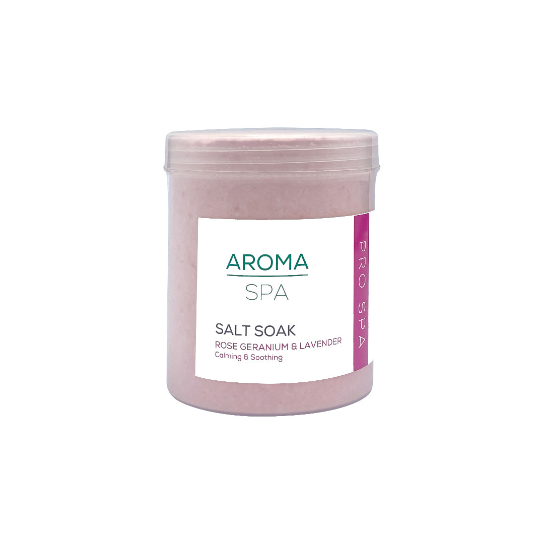 Aroma ROSE GERANIUM & LAVENDER Salt Soak hand, feet & body1000g (Calming & Soothing)