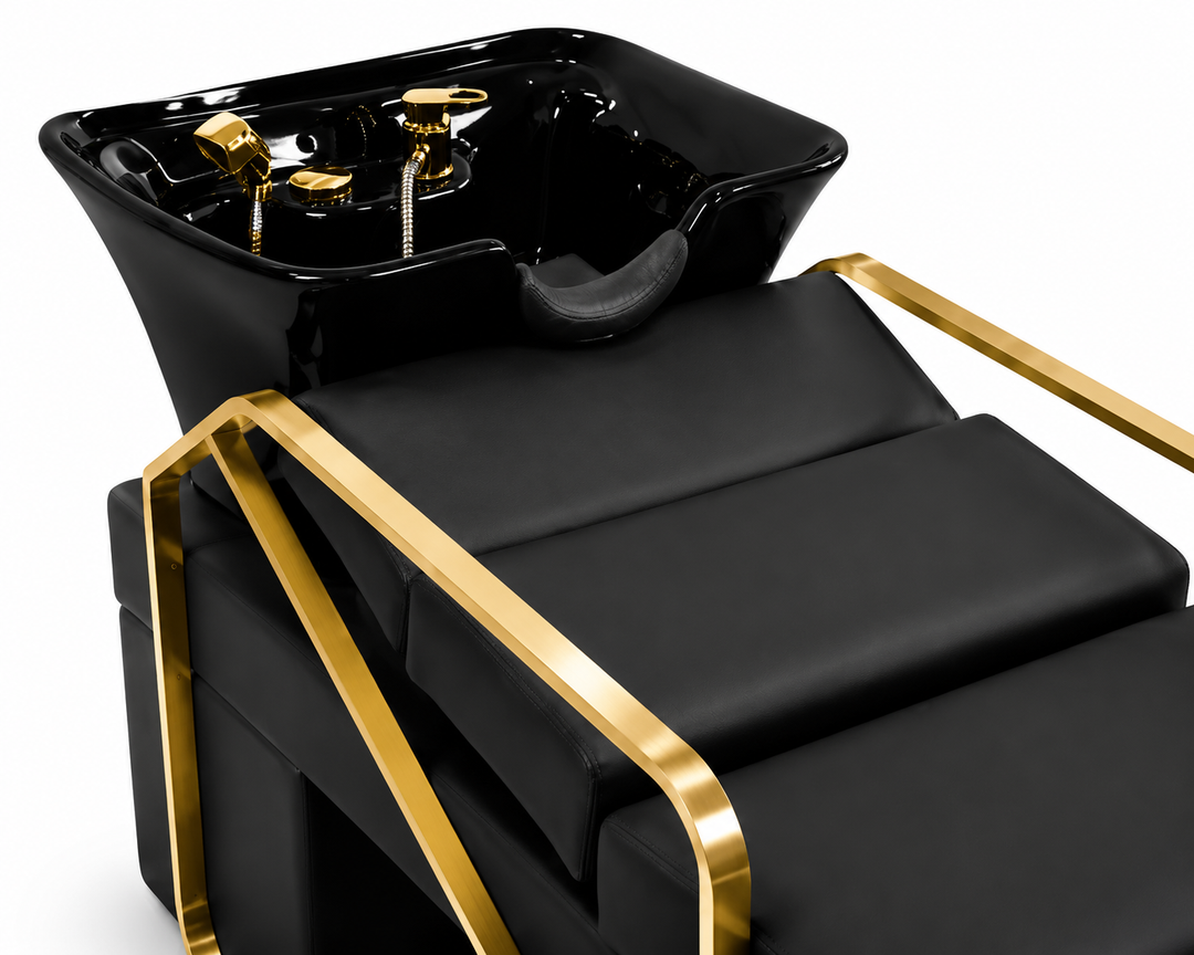 Shampoo Unit Bed Black with Gold Foot Rest