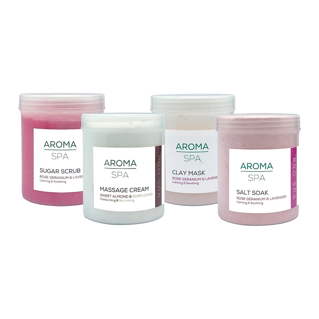 Aroma ROSE GERANIUM & LAVENDER salt soak hand, feet & body Kit (Calming& Soothing)