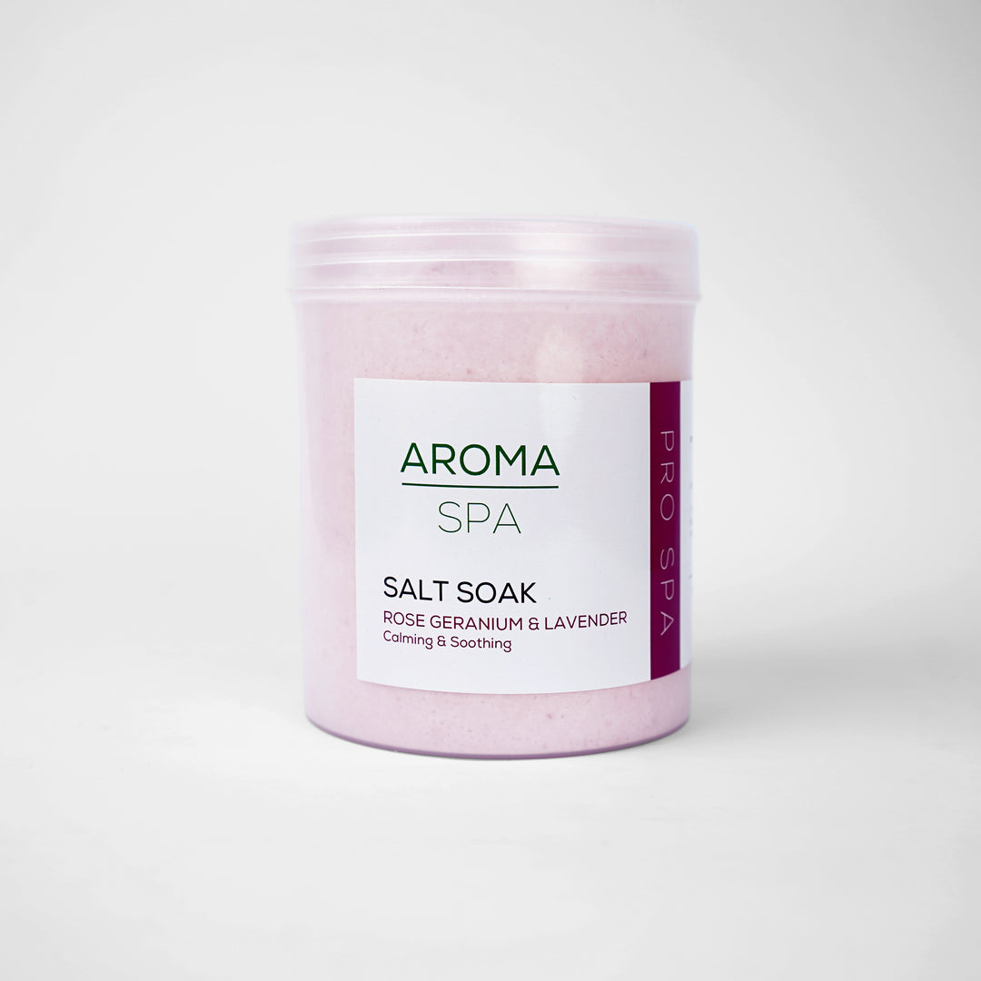 Aroma Rose Geranium & Lavender Salt Soak 1000g | Calming & Soothing Spa Treatment