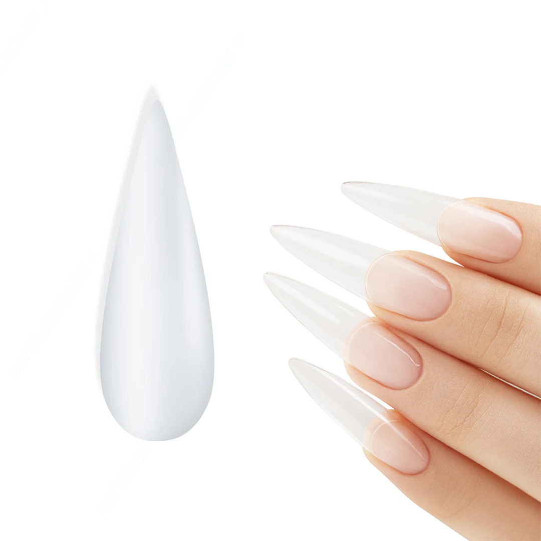 Soft Gel Tips White Stiletto – 500pcs | Bold Nail Extension Tips for Salon & Home Use
