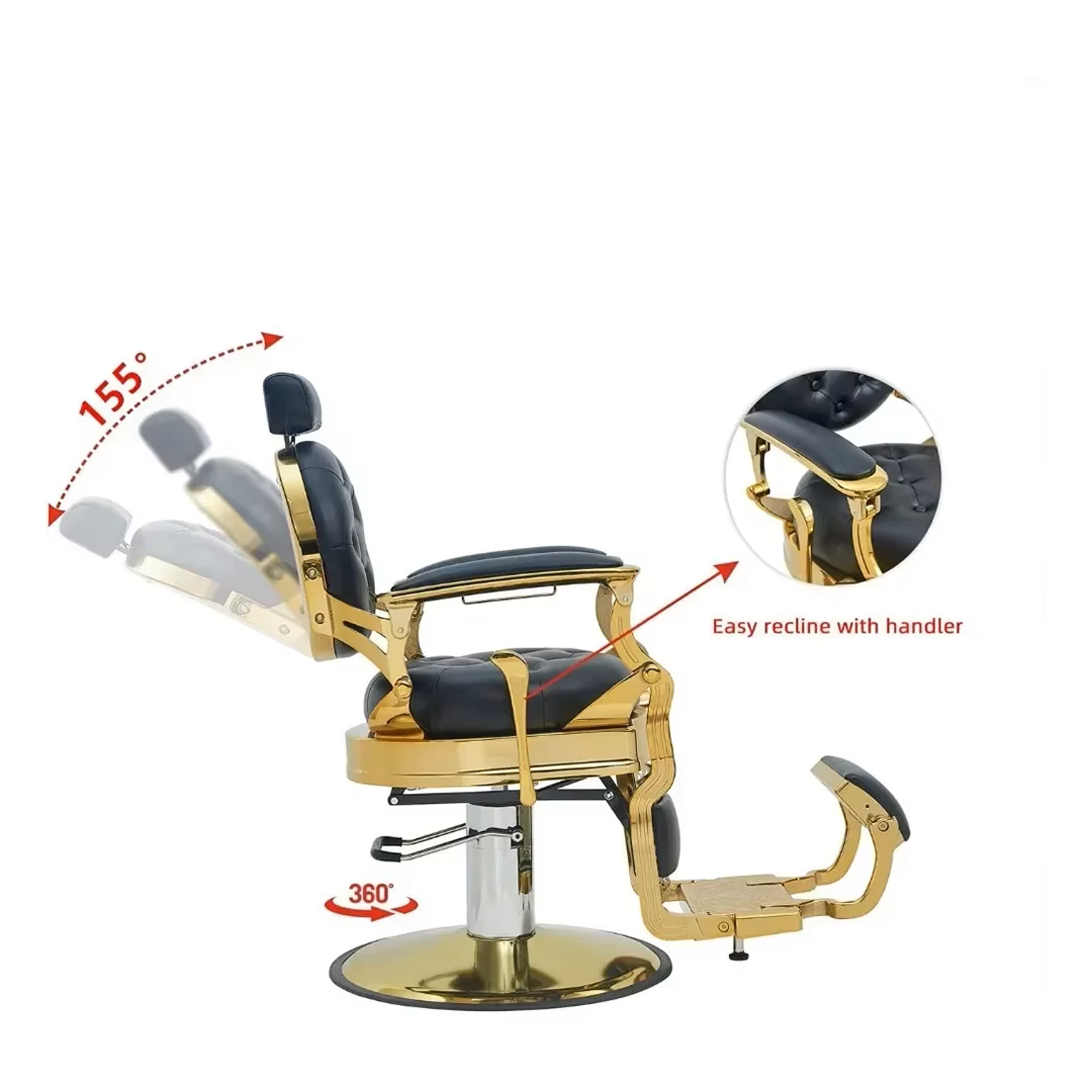 Vintage Style Barber Chair With Metal Gold Accent