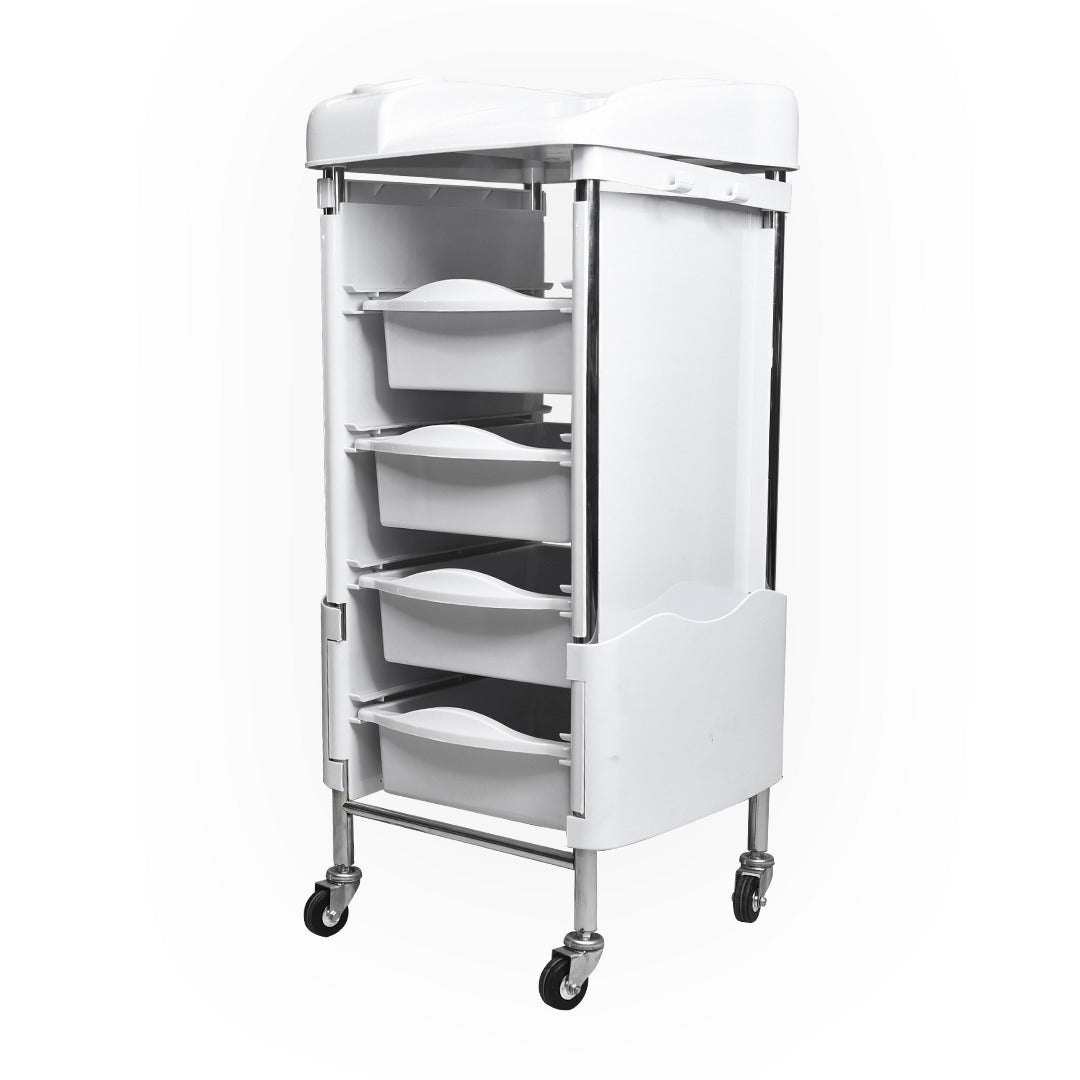 Salon Hair Dressing Trolley with Wheels and 4 Drawers (White)