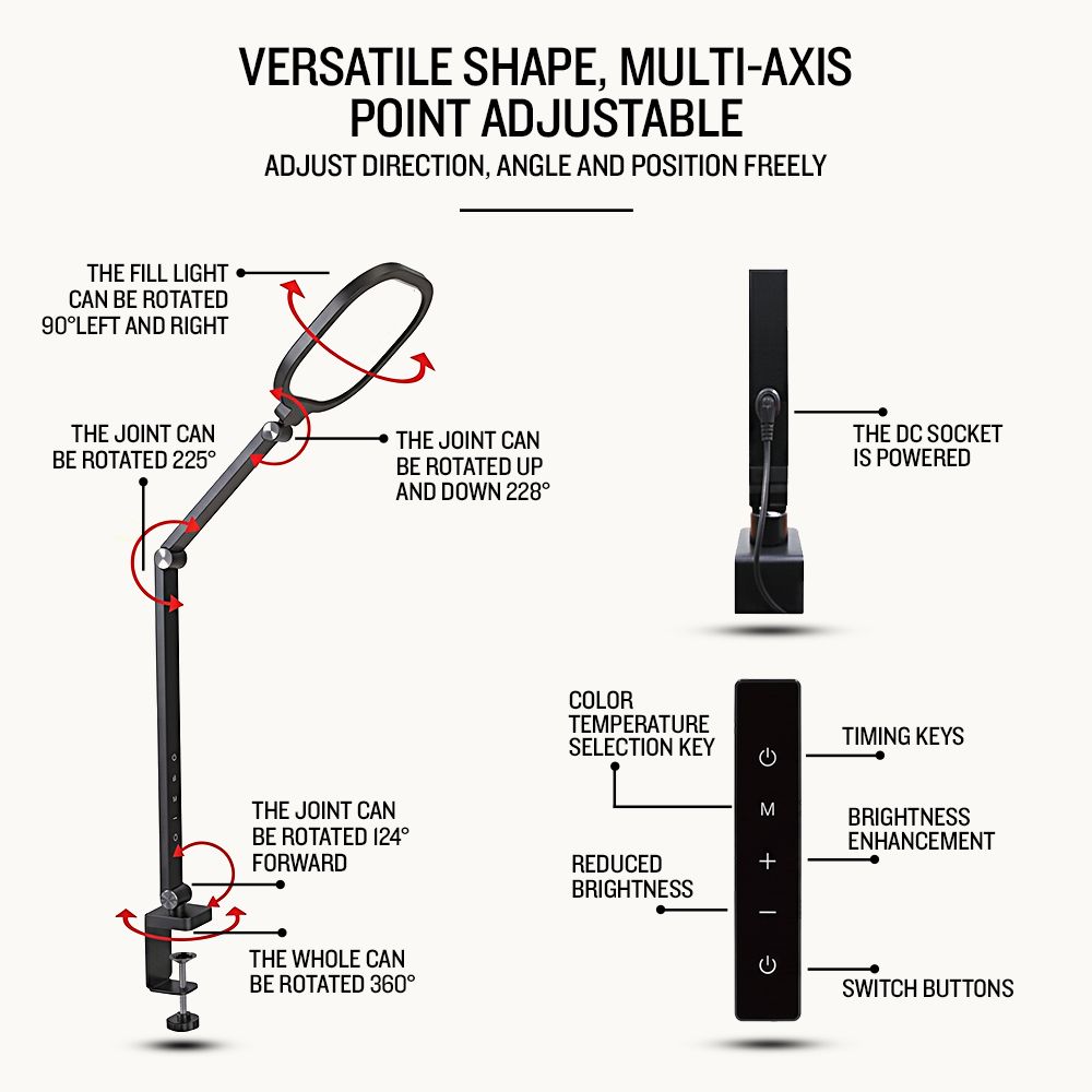 Professional LED Salon Table Light Adjustable Touch-Control LED Work Lamp with Clamp Mount