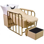 Load image into Gallery viewer, Luxury Gold Salon Shampoo Wash Unit with Pedicure Foot Spa Beige