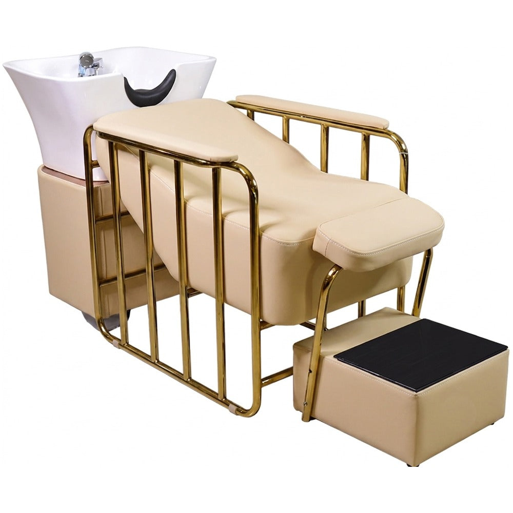Luxury Gold Salon Shampoo Wash Unit with Pedicure Foot Spa Beige
