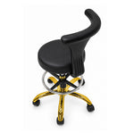Load image into Gallery viewer, Black Salon Stool with Armrest, Gold Base &amp;amp Footrest